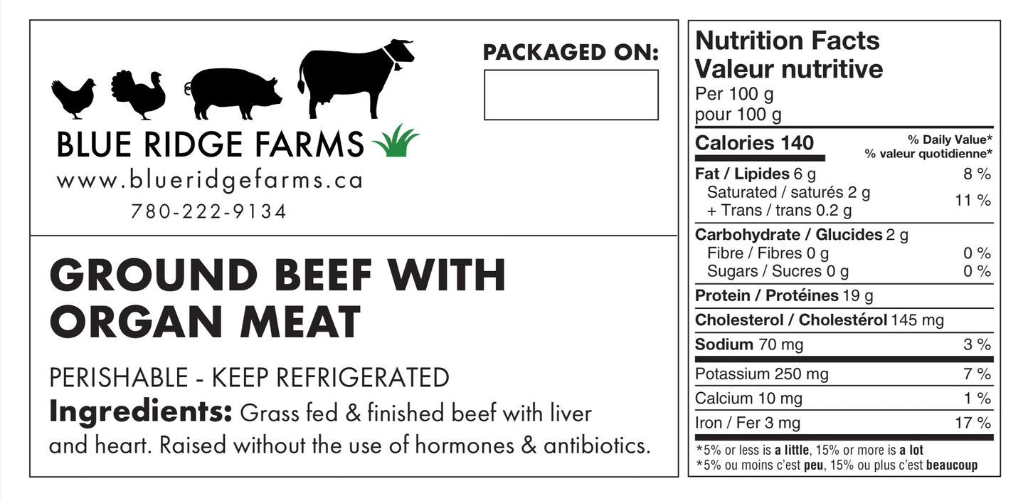20 lb Ground Beef with Organ Meat Box